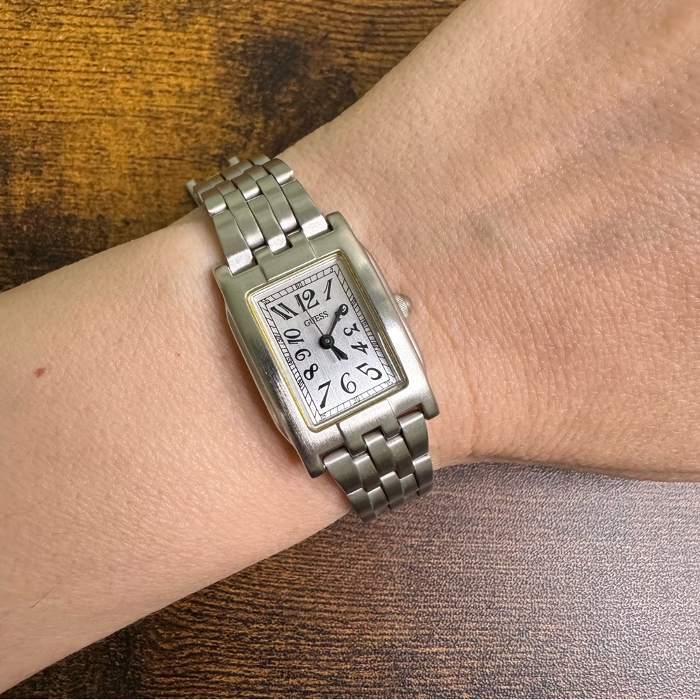 GUESS Silver Stainless Steel Rectangular Bracelet Watch